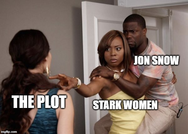 Protected Kevin Hart | JON SNOW; THE PLOT; STARK WOMEN | image tagged in protected kevin hart | made w/ Imgflip meme maker