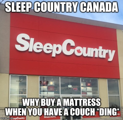 SLEEP COUNTRY CANADA; WHY BUY A MATTRESS WHEN YOU HAVE A COUCH *DING* | image tagged in fun fact,funny | made w/ Imgflip meme maker