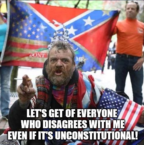 conservative alt right tardo | LET'S GET OF EVERYONE WHO DISAGREES WITH ME EVEN IF IT'S UNCONSTITUTIONAL! | image tagged in conservative alt right tardo | made w/ Imgflip meme maker