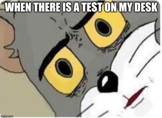 Tom and Jerry meme | WHEN THERE IS A TEST ON MY DESK | image tagged in tom and jerry meme | made w/ Imgflip meme maker