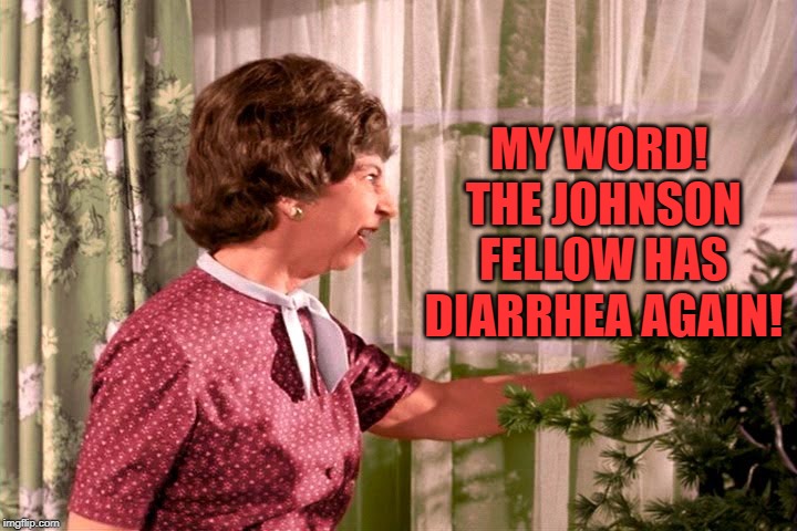 Nosey neighbor | MY WORD! THE JOHNSON FELLOW HAS DIARRHEA AGAIN! | image tagged in nosey neighbor | made w/ Imgflip meme maker