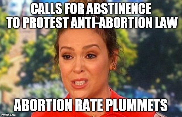 #MeToo Alyssa Milano status | CALLS FOR ABSTINENCE TO PROTEST ANTI-ABORTION LAW; ABORTION RATE PLUMMETS | image tagged in metoo alyssa milano status | made w/ Imgflip meme maker