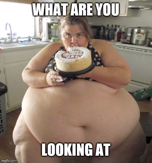 Jroc113 | WHAT ARE YOU; LOOKING AT | image tagged in happy birthday fat girl | made w/ Imgflip meme maker