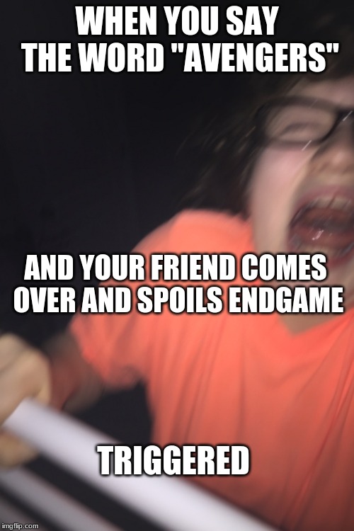 #Triggered | WHEN YOU SAY THE WORD "AVENGERS"; AND YOUR FRIEND COMES OVER AND SPOILS ENDGAME; TRIGGERED | image tagged in triggered | made w/ Imgflip meme maker