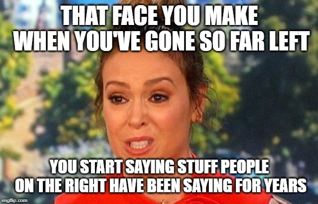 #MeToo Alyssa Milano status | THAT FACE YOU MAKE WHEN YOU'VE GONE SO FAR LEFT; YOU START SAYING STUFF PEOPLE ON THE RIGHT HAVE BEEN SAYING FOR YEARS | image tagged in metoo alyssa milano status | made w/ Imgflip meme maker