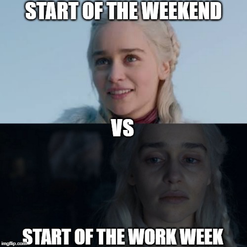 START OF THE WEEKEND; VS; START OF THE WORK WEEK | made w/ Imgflip meme maker