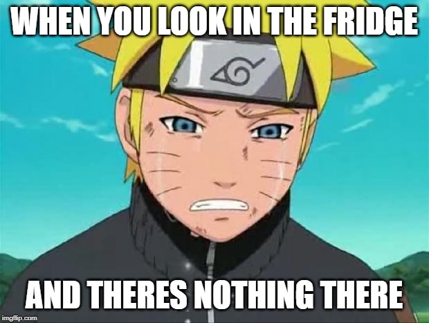 true thoo | WHEN YOU LOOK IN THE FRIDGE; AND THERES NOTHING THERE | image tagged in naruto crying | made w/ Imgflip meme maker