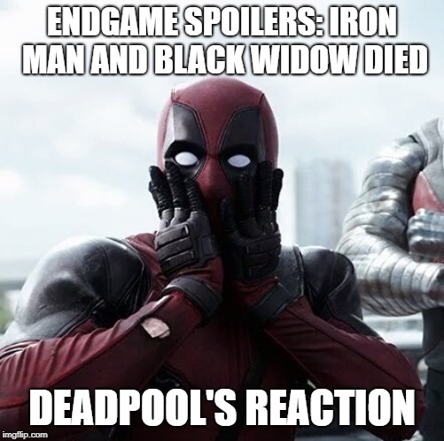 Deadpool Surprised Meme | ENDGAME SPOILERS: IRON MAN AND BLACK WIDOW DIED; DEADPOOL'S REACTION | image tagged in memes,deadpool surprised | made w/ Imgflip meme maker