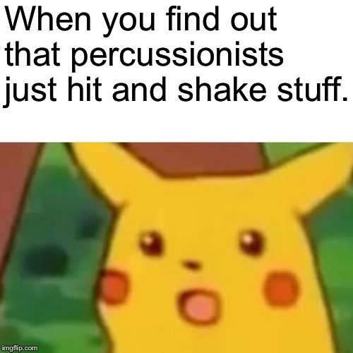Surprised Pikachu Meme | When you find out that percussionists just hit and shake stuff. | image tagged in memes,surprised pikachu | made w/ Imgflip meme maker