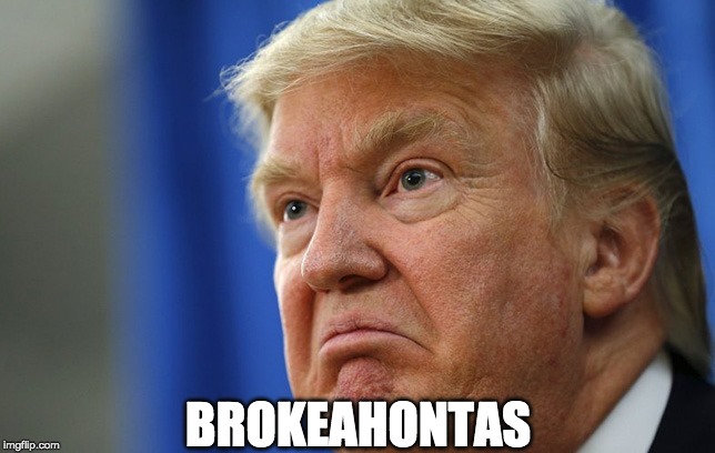 Donald Trump unhappy | BROKEAHONTAS | image tagged in donald trump unhappy | made w/ Imgflip meme maker