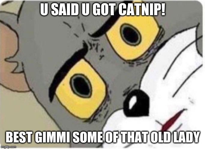 Tom and Jerry meme | U SAID U GOT CATNIP! BEST GIMMI SOME OF THAT OLD LADY | image tagged in tom and jerry meme | made w/ Imgflip meme maker