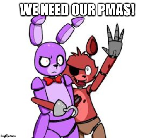 FNaF Hype Everywhere | WE NEED OUR PMAS! | image tagged in fnaf hype everywhere | made w/ Imgflip meme maker