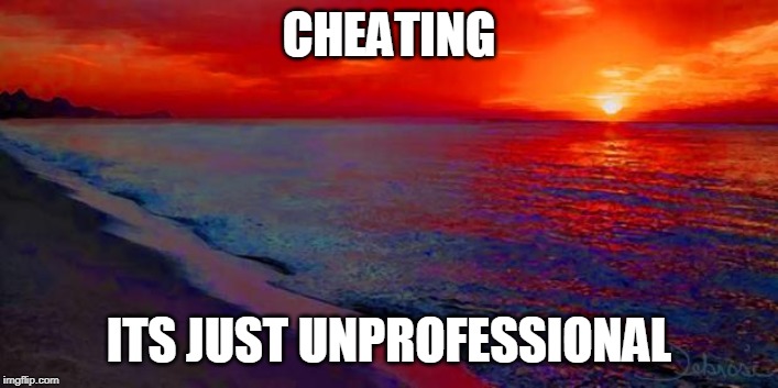 Ocean Sunset | CHEATING; ITS JUST UNPROFESSIONAL | image tagged in ocean sunset | made w/ Imgflip meme maker
