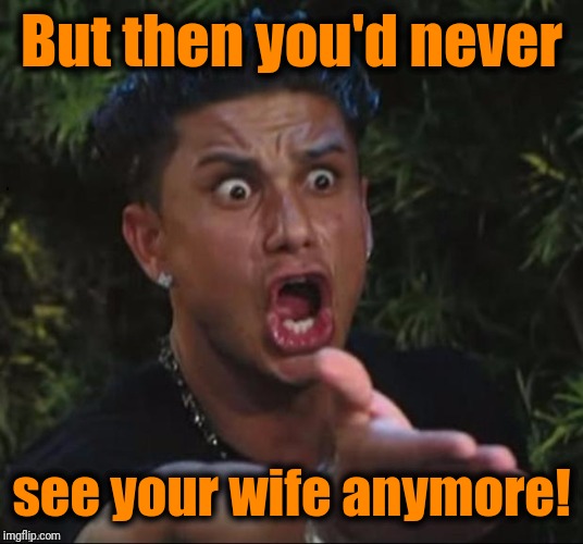 for crying out loud | But then you'd never see your wife anymore! | image tagged in for crying out loud | made w/ Imgflip meme maker