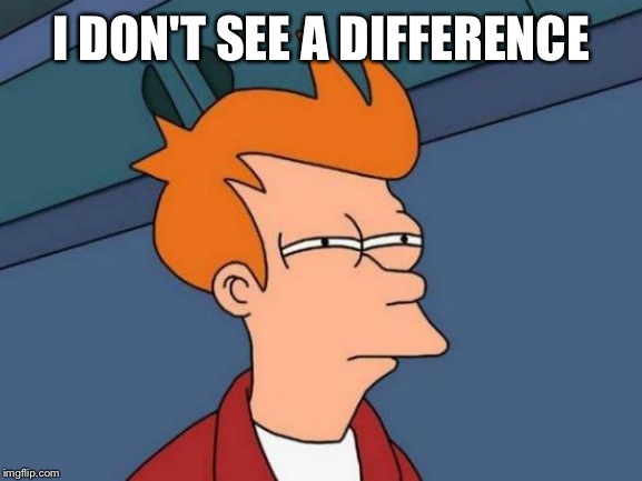 Futurama Fry Meme | I DON'T SEE A DIFFERENCE | image tagged in memes,futurama fry | made w/ Imgflip meme maker