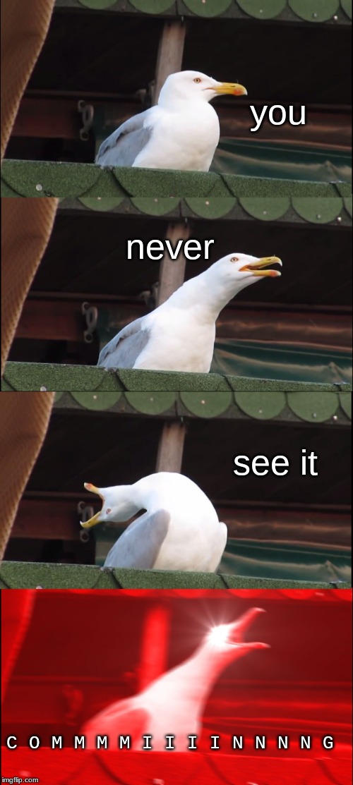 Inhaling Seagull | you; never; see it; C O M M M M I I I I N N N N G | image tagged in memes,inhaling seagull | made w/ Imgflip meme maker