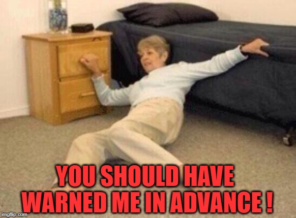 woman falling in shock | YOU SHOULD HAVE WARNED ME IN ADVANCE ! | image tagged in woman falling in shock | made w/ Imgflip meme maker