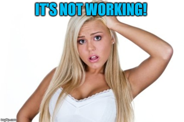 Dumb Blonde | IT'S NOT WORKING! | image tagged in dumb blonde | made w/ Imgflip meme maker