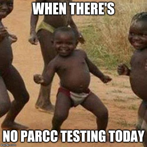 Third World Success Kid | WHEN THERE'S; NO PARCC TESTING TODAY | image tagged in memes,third world success kid | made w/ Imgflip meme maker