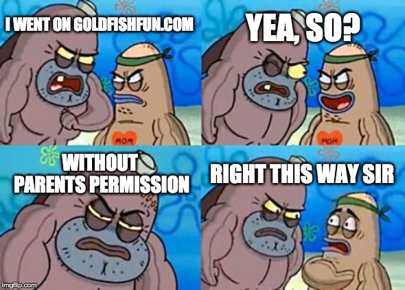 How Tough Are You Meme | YEA, SO? I WENT ON GOLDFISHFUN.COM; WITHOUT PARENTS PERMISSION; RIGHT THIS WAY SIR | image tagged in memes,how tough are you | made w/ Imgflip meme maker
