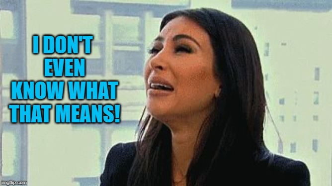 Crying Kim | I DON'T EVEN KNOW WHAT THAT MEANS! | image tagged in crying kim | made w/ Imgflip meme maker