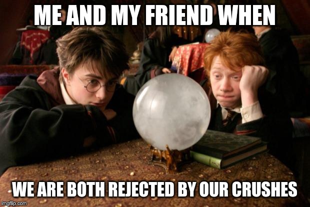 Harry Potter meme | ME AND MY FRIEND WHEN; WE ARE BOTH REJECTED BY OUR CRUSHES | image tagged in harry potter meme | made w/ Imgflip meme maker