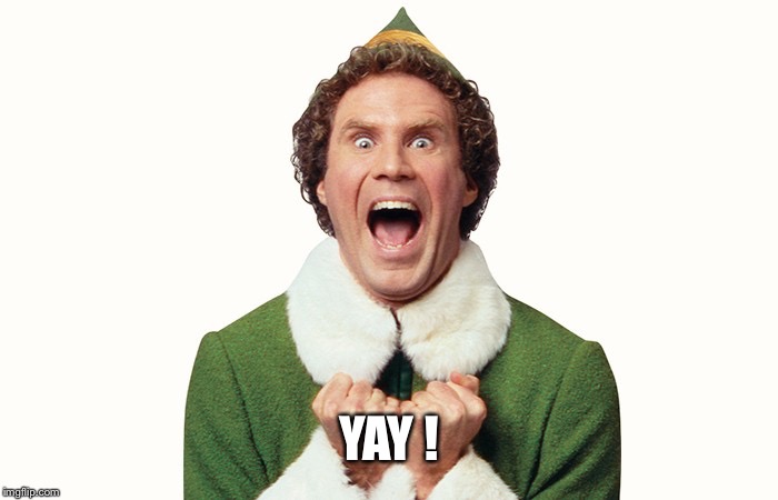 Buddy the elf excited | YAY ! | image tagged in buddy the elf excited | made w/ Imgflip meme maker