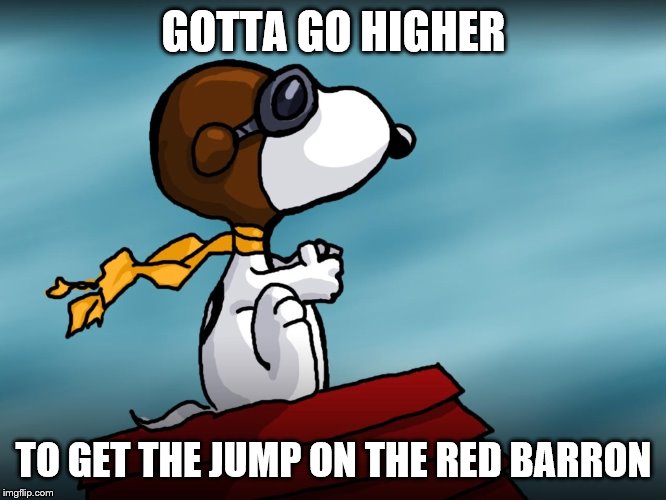GOTTA GO HIGHER; TO GET THE JUMP ON THE RED BARRON | image tagged in snoopy | made w/ Imgflip meme maker