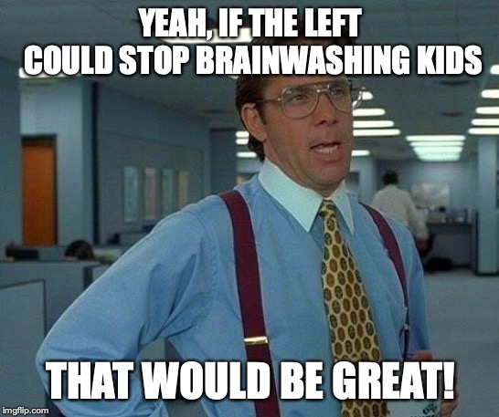 The only "resistance" I want to be a part of is against The Left's plan to "educate" me and my fellow youth! | YEAH, IF THE LEFT COULD STOP BRAINWASHING KIDS; THAT WOULD BE GREAT! | image tagged in memes,that would be great,politics,liberals,california,brainwashing | made w/ Imgflip meme maker