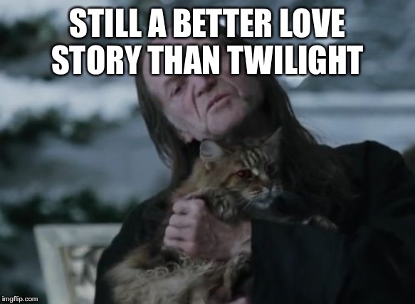 Mr Filch and Mrs. Norris the cat (at a dance) | STILL A BETTER LOVE STORY THAN TWILIGHT | image tagged in mr filch and mrs norris the cat at a dance | made w/ Imgflip meme maker