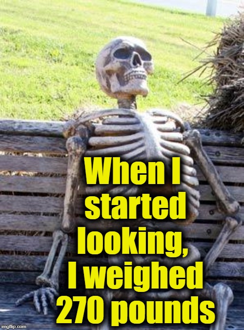 Waiting Skeleton Meme | When I started looking,  I weighed 270 pounds | image tagged in memes,waiting skeleton | made w/ Imgflip meme maker
