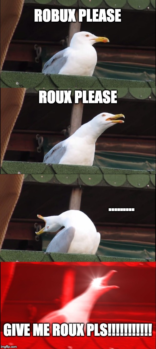 Inhaling Seagull Meme | ROBUX PLEASE; ROUX PLEASE; ......... GIVE ME ROUX PLS!!!!!!!!!!! | image tagged in memes,inhaling seagull | made w/ Imgflip meme maker