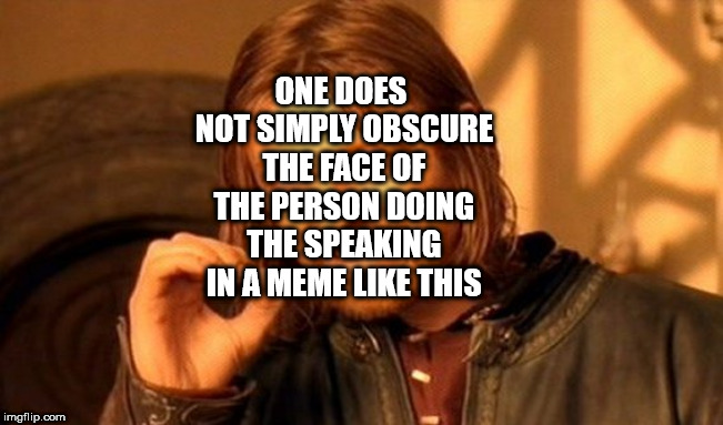 One Does Not Simply Meme | ONE DOES NOT SIMPLY OBSCURE THE FACE OF THE PERSON DOING THE SPEAKING IN A MEME LIKE THIS | image tagged in memes,one does not simply | made w/ Imgflip meme maker