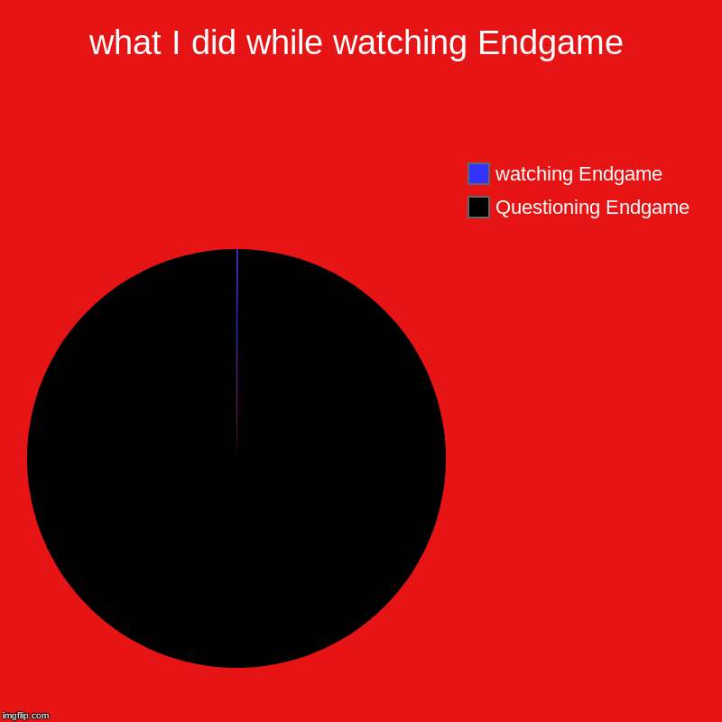 what I did while watching Endgame | Questioning Endgame, watching Endgame | image tagged in charts,pie charts,good memes | made w/ Imgflip chart maker