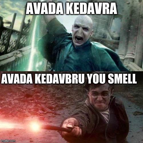 Harry Potter meme | AVADA KEDAVRA; AVADA KEDAVBRU YOU SMELL | image tagged in harry potter meme | made w/ Imgflip meme maker