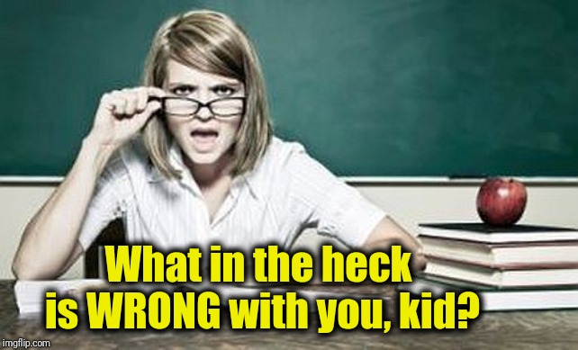 teacher | What in the heck is WRONG with you, kid? | image tagged in teacher | made w/ Imgflip meme maker