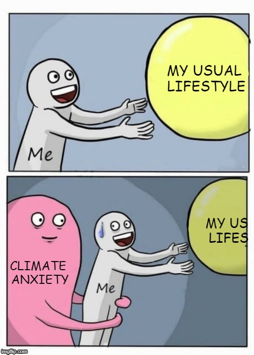 Climate anxiety | MY USUAL LIFESTYLE; MY US 
LIFES; CLIMATE ANXIETY | image tagged in responsabilities,climate,anxiety,lifetyle | made w/ Imgflip meme maker