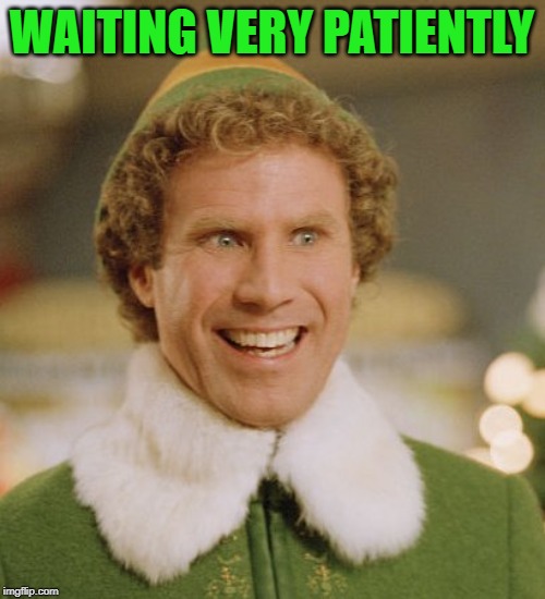Buddy The Elf Meme | WAITING VERY PATIENTLY | image tagged in memes,buddy the elf | made w/ Imgflip meme maker