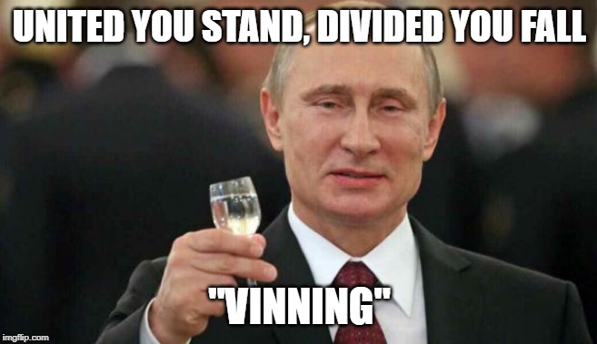 Played like a fiddle | UNITED YOU STAND, DIVIDED YOU FALL; "VINNING" | image tagged in memes,maga,politics,impeach trump,psycho | made w/ Imgflip meme maker