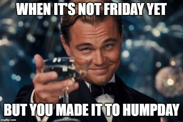 Leonardo Dicaprio Cheers | WHEN IT'S NOT FRIDAY YET; BUT YOU MADE IT TO HUMPDAY | image tagged in memes,leonardo dicaprio cheers | made w/ Imgflip meme maker