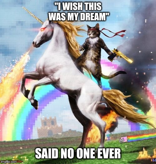 Welcome To The Internets | "I WISH THIS WAS MY DREAM"; SAID NO ONE EVER | image tagged in memes,welcome to the internets | made w/ Imgflip meme maker
