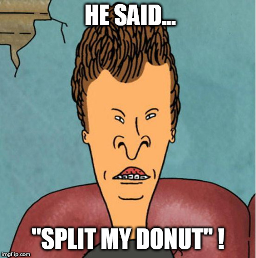 buttheadwhat | HE SAID... "SPLIT MY DONUT" ! | image tagged in buttheadwhat | made w/ Imgflip meme maker