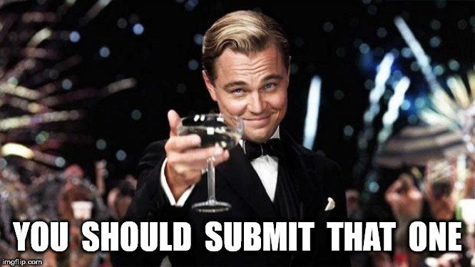 Gatsby toast  | YOU  SHOULD  SUBMIT  THAT  ONE | image tagged in gatsby toast | made w/ Imgflip meme maker
