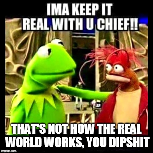 Imma Keep It Real With You Chief | THAT'S NOT HOW THE REAL WORLD WORKS, YOU DIPSHIT | image tagged in imma keep it real with you chief | made w/ Imgflip meme maker