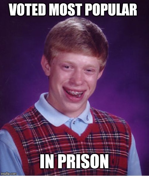 Bad Luck Brian | VOTED MOST POPULAR; IN PRISON | image tagged in memes,bad luck brian | made w/ Imgflip meme maker