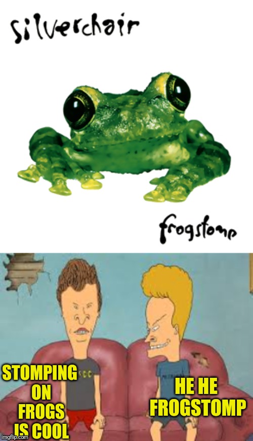 HE HE FROGSTOMP STOMPING ON FROGS IS COOL | image tagged in bevis n butthead | made w/ Imgflip meme maker