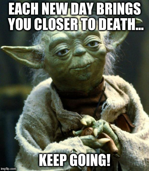 Star Wars Yoda Meme | EACH NEW DAY BRINGS YOU CLOSER TO DEATH... KEEP GOING! | image tagged in memes,star wars yoda | made w/ Imgflip meme maker
