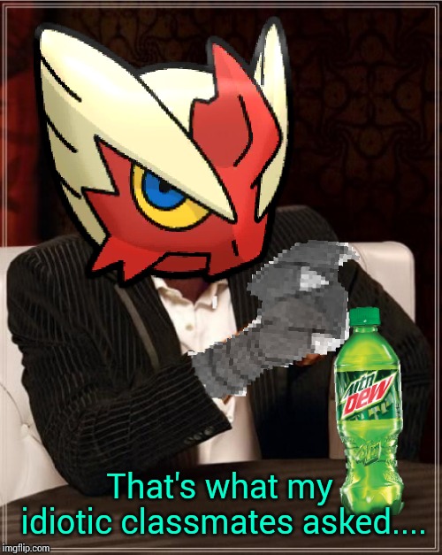 Most Interesting Blaziken in Hoenn | That's what my idiotic classmates asked.... | image tagged in most interesting blaziken in hoenn | made w/ Imgflip meme maker