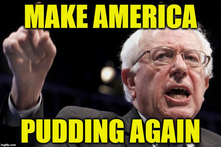Bernie Sanders | MAKE AMERICA PUDDING AGAIN | image tagged in bernie sanders | made w/ Imgflip meme maker