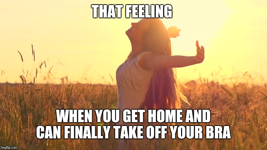 Total Bliss | THAT FEELING; WHEN YOU GET HOME AND CAN FINALLY TAKE OFF YOUR BRA | image tagged in total bliss | made w/ Imgflip meme maker